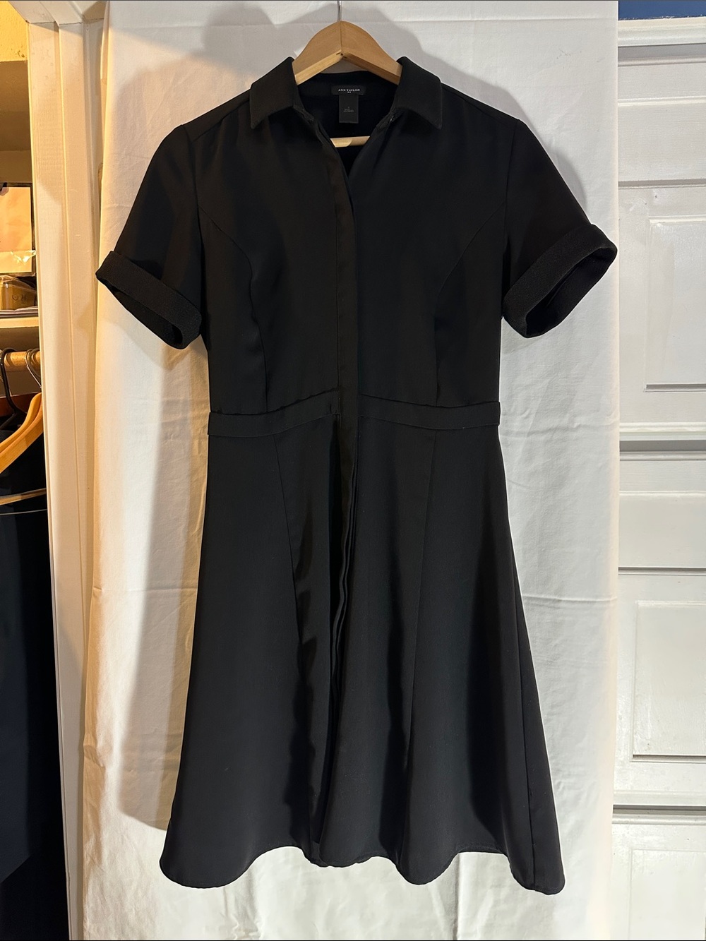Ann Taylor Classic Black Short-Sleeve Shirt Dress